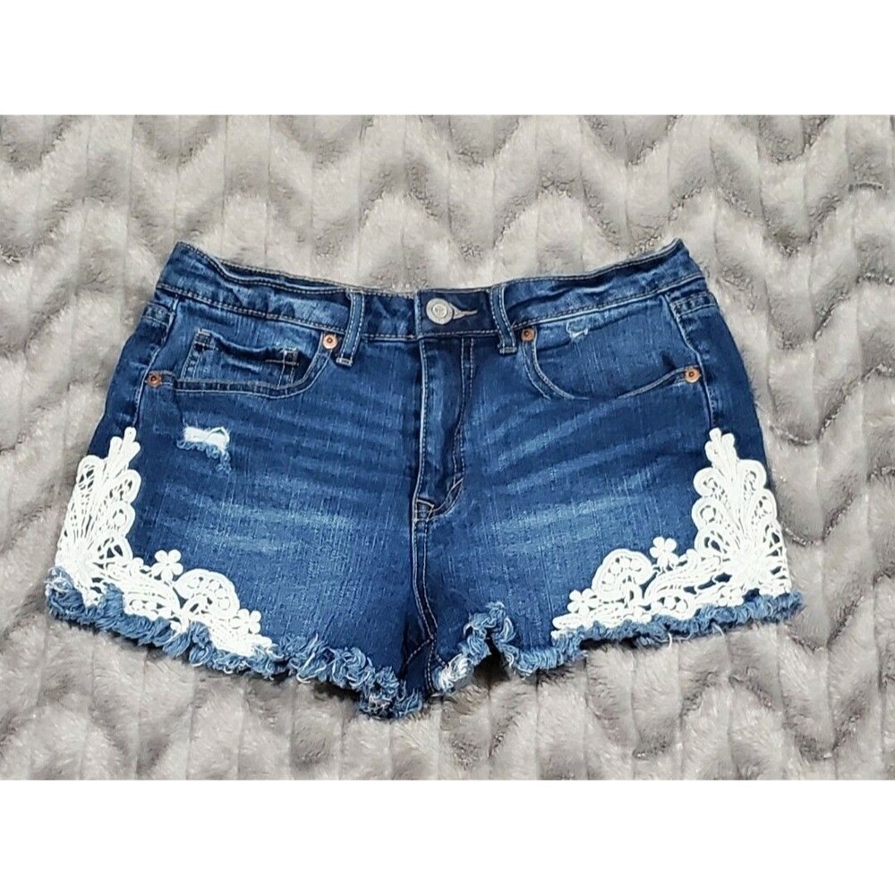 Aeropostale Womens Sz 6 High Waisted Shorty Denim Cut Off Shorts White Crochet